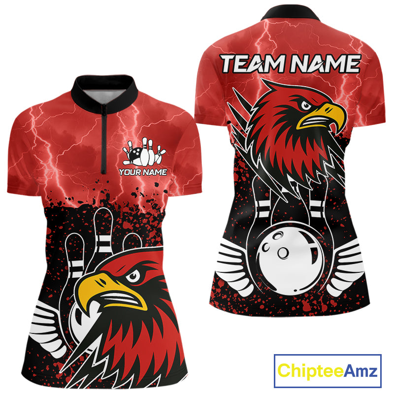 Black and Red Lightning thunder storm Eagle Bowling Shirts for Women Custom Team bowling jerseys NQS10022