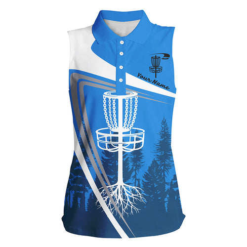 Womens sleeveless polo shirt custom name blue disc golf basket, personalized disc golf shirts NQS7931