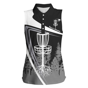 Womens sleeveless polo shirt custom name black disc golf basket, personalized disc golf shirts NQS7932