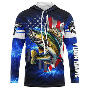 Walleye Fishing 3D American Flag patriotic blue galaxy Custom Walleye long sleeve Fishing Shirts NQS7935