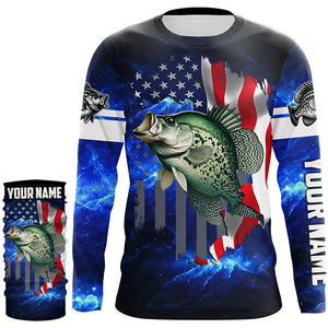 Crappie Fishing 3D American Flag patriotic blue galaxy Custom Crappie long sleeve Fishing Shirts NQS7936