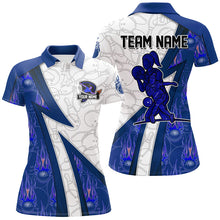 Load image into Gallery viewer, Custom Bowling Polo, Quarter Zip Shirt For Women blue flame camo Bowling shirts, Bowling Team jerseys NQS7937