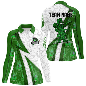 Custom Bowling Polo, Quarter Zip Shirt For Women green flame camo Bowling shirts, Bowling Team jerseys NQS7938