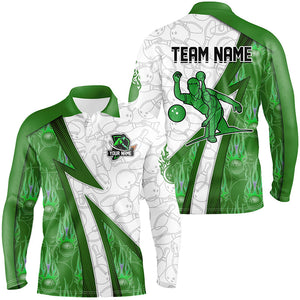 Custom Bowling Polo, Quarter Zip Shirt For Men green flame camo Bowling shirts, Bowling Team jerseys NQS7938