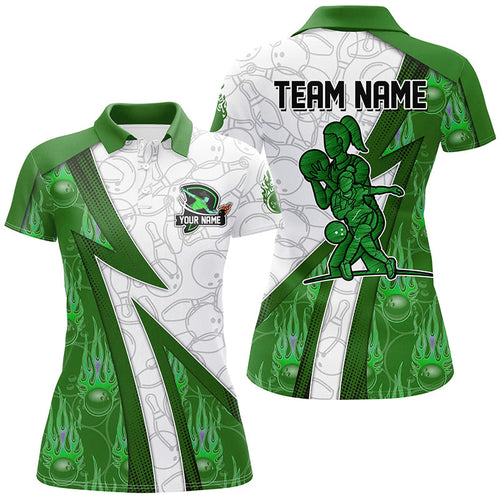 Custom Bowling Polo, Quarter Zip Shirt For Women green flame camo Bowling shirts, Bowling Team jerseys NQS7938