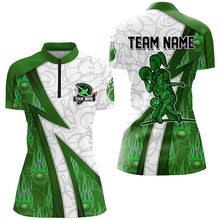 Load image into Gallery viewer, Custom Bowling Polo, Quarter Zip Shirt For Women green flame camo Bowling shirts, Bowling Team jerseys NQS7938