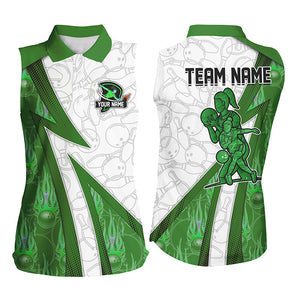 Custom Bowling Sleeveless Polo Shirt For Women green flame camo Bowling shirts, Bowling Team jerseys NQS7938