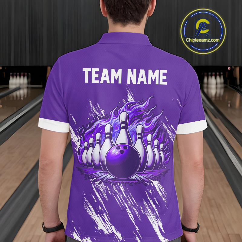 Retro Purple argyle Flame Bowling shirts For Men custom bowling team jerseys Mens Bowler Outfits NQS10326
