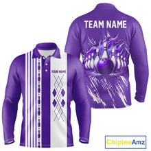 Load image into Gallery viewer, Retro Purple argyle Flame Bowling shirts For Men custom bowling team jerseys Mens Bowler Outfits NQS10326