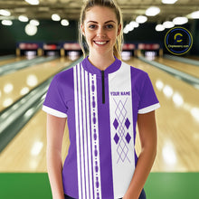 Load image into Gallery viewer, Retro Purple argyle Flame Bowling shirts For Women custom bowling team jerseys Ladies Bowler Outfits NQS10326