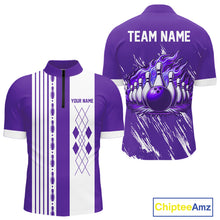 Load image into Gallery viewer, Retro Purple argyle Flame Bowling shirts For Men custom bowling team jerseys Mens Bowler Outfits NQS10326
