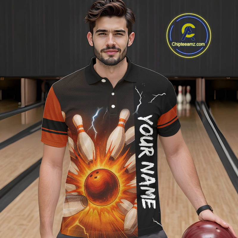 Orange Flame Lightning thunder Bowling shirts For Men custom bowling team jerseys Mens Bowler Outfits NQS10329