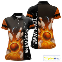 Load image into Gallery viewer, Orange Flame Lightning thunder Bowling shirt For Women custom bowling team jersey Bowler Outfits NQS10329