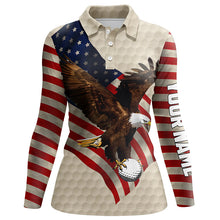 Load image into Gallery viewer, Vintage American flag Eagle Womens golf polo shirts custom patriotic golf shirts ladies golf tops NQS6242