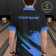Load image into Gallery viewer, Custom Black And Blue Bowling Team Polo, Quarter-Zip Shirts For Men, Personalized Bowling Jerseys NQS10539