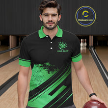 Load image into Gallery viewer, Custom Black And Green Bowling Team Polo, Quarter-Zip Shirts For Men, Personalized Bowling Jerseys NQS10540