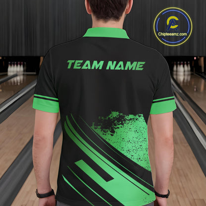 Custom Black And Green Bowling Team Polo, Quarter-Zip Shirts For Men, Personalized Bowling Jerseys NQS10540