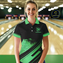 Load image into Gallery viewer, Custom Black And Green Bowling Team Polo, Quarter-Zip Shirts For Women, Personalized Bowling Jerseys NQS10540