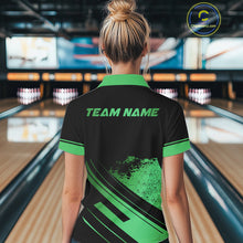 Load image into Gallery viewer, Custom Black And Green Bowling Team Polo, Quarter-Zip Shirts For Women, Personalized Bowling Jerseys NQS10540