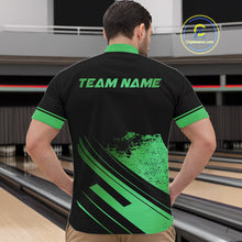 Load image into Gallery viewer, Custom Black And Green Bowling Team Polo, Quarter-Zip Shirts For Men, Personalized Bowling Jerseys NQS10540