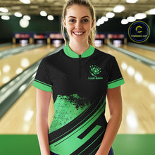 Load image into Gallery viewer, Custom Black And Green Bowling Team Polo, Quarter-Zip Shirts For Women, Personalized Bowling Jerseys NQS10540
