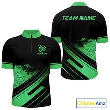 Load image into Gallery viewer, Custom Black And Green Bowling Team Polo, Quarter-Zip Shirts For Men, Personalized Bowling Jerseys NQS10540