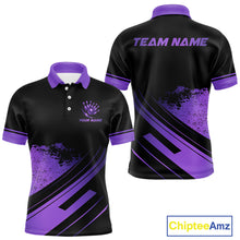 Load image into Gallery viewer, Custom Black And Purple Bowling Team Polo, Quarter-Zip Shirts For Men, Personalized Bowling Jerseys NQS10541