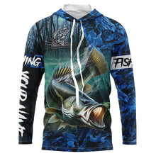 Load image into Gallery viewer, Largemouth bass Fishing blue camo customize name UV protection long sleeves shirts fishing apparel NQS2310