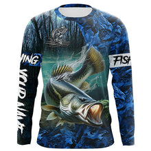 Load image into Gallery viewer, Largemouth bass Fishing blue camo customize name UV protection long sleeves shirts fishing apparel NQS2310