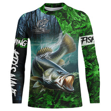 Load image into Gallery viewer, Largemouth bass Fishing green camo UV protection customize name long sleeves shirts fishing apparel NQS2311