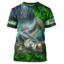 Load image into Gallery viewer, Largemouth bass Fishing green camo UV protection customize name long sleeves shirts fishing apparel NQS2311