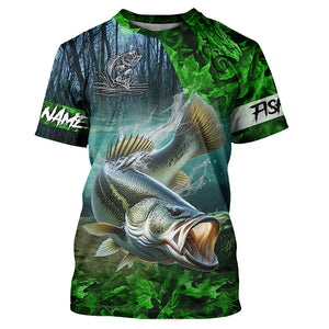 Largemouth bass Fishing green camo UV protection customize name long sleeves shirts fishing apparel NQS2311