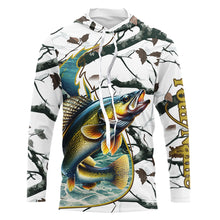 Load image into Gallery viewer, Ice fishing walleye winter camo custom long sleeve fishing shirts, walleye jerseys NQS3992
