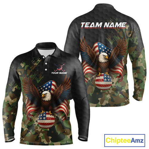 Black and Green Camo American Flag Eagle Golf Polo Shirts For Men Custom Patriotic Team Golf Jersey NQS10953