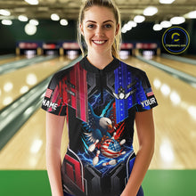 Load image into Gallery viewer, American flag bowling jersey Custom patriotic Lightning Thunder Eagle Bowling shirts for Women NQS10958