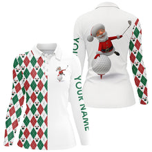 Load image into Gallery viewer, Funny Santa golfer Womens golf polo shirts custom argyle pattern Christmas golf gifts for ladies NQS6915