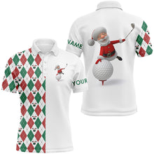 Load image into Gallery viewer, Funny Santa golfer Mens golf polo shirts custom argyle plaid pattern Christmas golf gifts for mens NQS6915