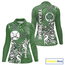 Load image into Gallery viewer, Green Irish Tribal Cross St Patrick's Day Womens Golf Polo Shirts Custom Lucky Golf Team Jerseys NQS11335