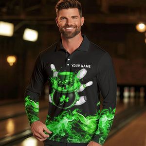Green Flame Smoke Lucky clover Bowling Shirts For Men Custom St Patrick Day Bowling Team Jersey NQS9451
