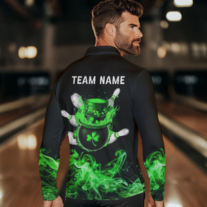 Green Flame Smoke Lucky clover Bowling Shirts For Men Custom St Patrick Day Bowling Team Jersey NQS9451