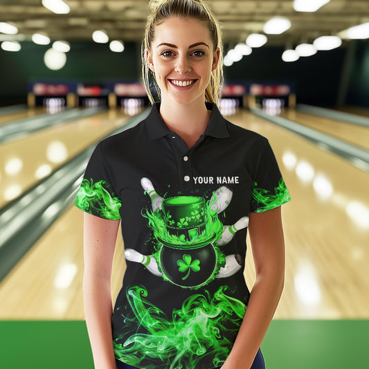 Green Flame Smoke Lucky clover Bowling Shirts For Women Custom St Patrick Day Bowling Team Jersey NQS9451