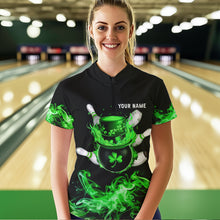 Load image into Gallery viewer, Green Flame Smoke Lucky clover Bowling Shirts For Women Custom St Patrick Day Bowling Team Jersey NQS9451
