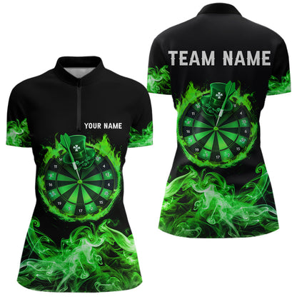 Green Flame Smoke Lucky Women Darts Shirts Custom St Patrick Day Team Darts Outfit NQS9452
