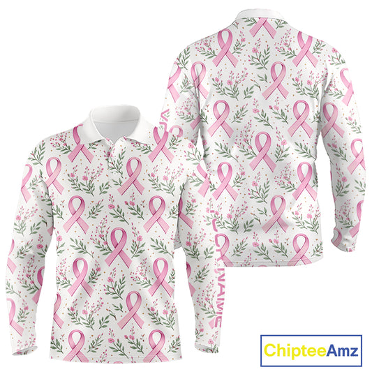 Pink ribbons floral pattern Breast Cancer golf polo shirts for men Custom team golf attire for men NQS11551