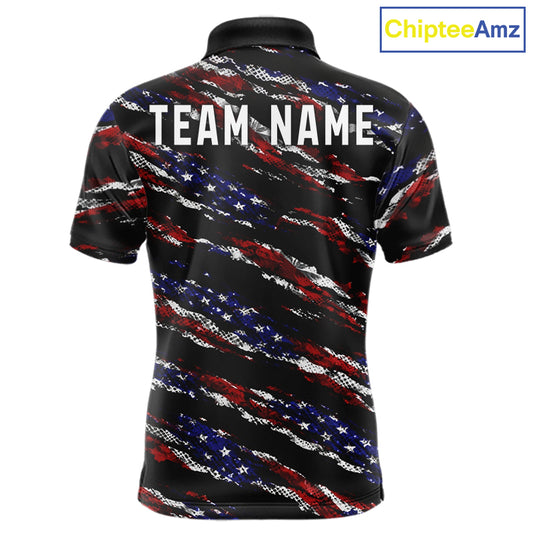 Black American Flag pattern Golf Polo shirts for men custom mens patriotic golf shirts, golfer gifts NQS11553