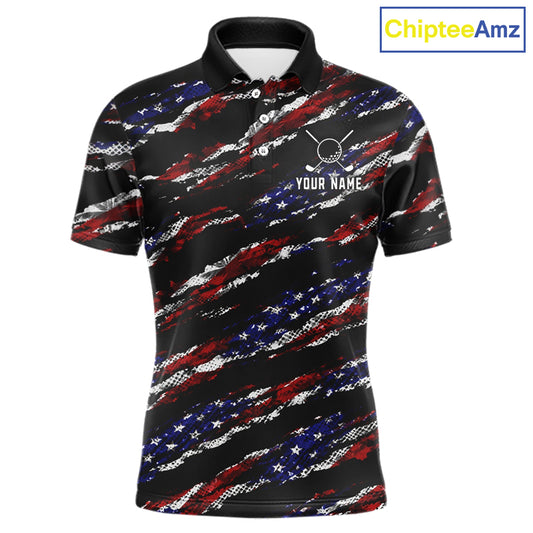Black American Flag pattern Golf Polo shirts for men custom mens patriotic golf shirts, golfer gifts NQS11553