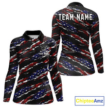 Load image into Gallery viewer, Black American Flag pattern Golf Polo shirts for Women custom ladies patriotic golf shirts NQS11553