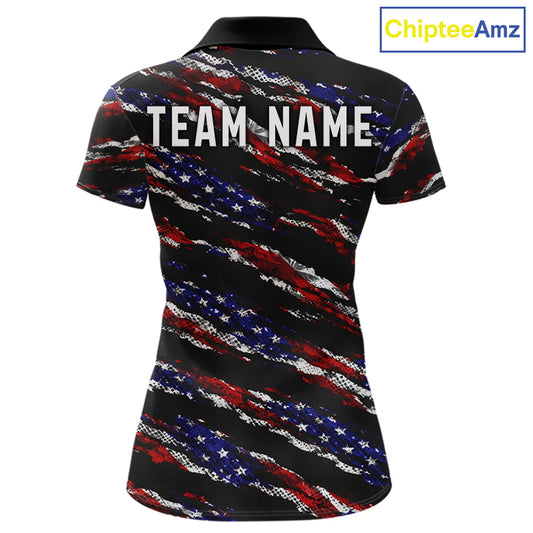 Black American Flag pattern Golf Polo shirts for Women custom ladies patriotic golf shirts NQS11553
