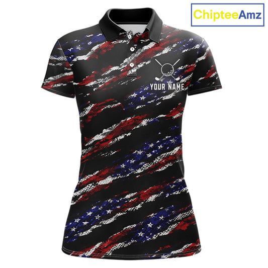 Black American Flag pattern Golf Polo shirts for Women custom ladies patriotic golf shirts NQS11553