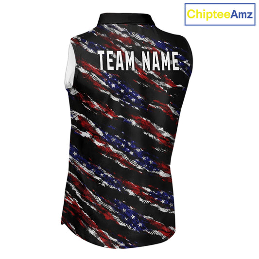 Black American Flag pattern Sleeveless Golf Polo shirts for Women custom ladies patriotic golf shirts NQS11553